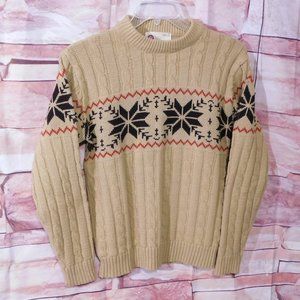 70s Kings Road Snowflakes Cable Knit Sweater Small